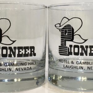 Pioneer Gambling Hall Casino Laughlin, NV (Set of 2) Rocks-Whiskey Bar Glasses #1874
