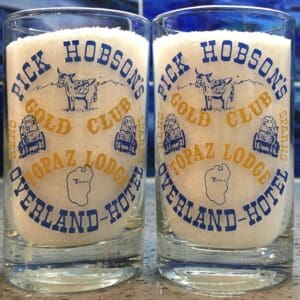 Pick Hobson's Gold Club Topaz Lodge Overland Hotel & Casino Reno, NV Small Cocktail Bar Glasses (Set of 2) 4" Tall #1885