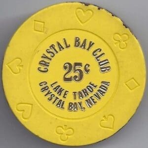 $0.25 Crystal Bay Club Fractional (Yellow) Casino Chip Crystal Bay (Lake Tahoe), NV #1245