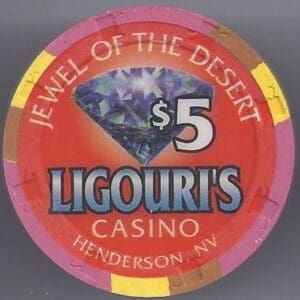 $5 Ligouri's "Jewel Of The Desert" Casino Chip (New) Henderson, NV #1335